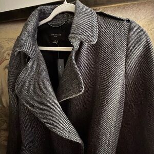 New Ann Taylor Classic Mini Stripe Herringbone Type Weave Long Coat SZ 10P